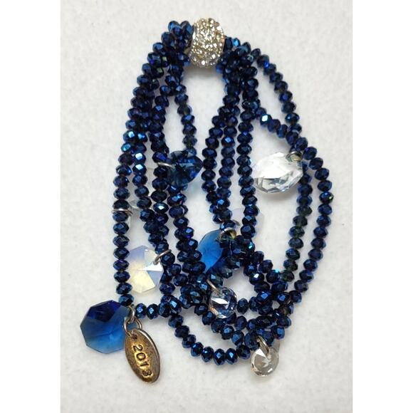 Avon MC 2013 Mariah Carey Blue Crystal Beaded Charm Multistrand Stretch Bracelet - Picture 3 of 6